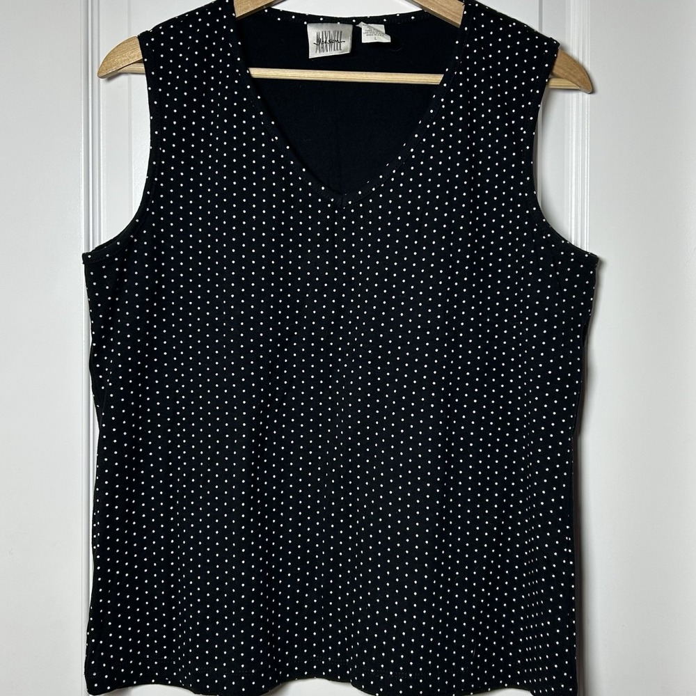 Maxwell Jason‎ Vintage 100% Cotton Polka Dot V-Neck Tank Top French Girl Style